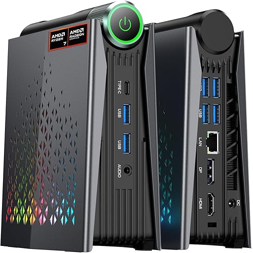 ACEMAGICIAN S3A Mini PC, Ryzen 7 8745HS[up to 4.9Ghz], 16GB DDR5 512GB NVMe SSD Mini Computers with AMD Radeon Graphics 780M, RGB Lights/WiFi6/BT5.2/Dual Channel/3 Modes Mini Desktop