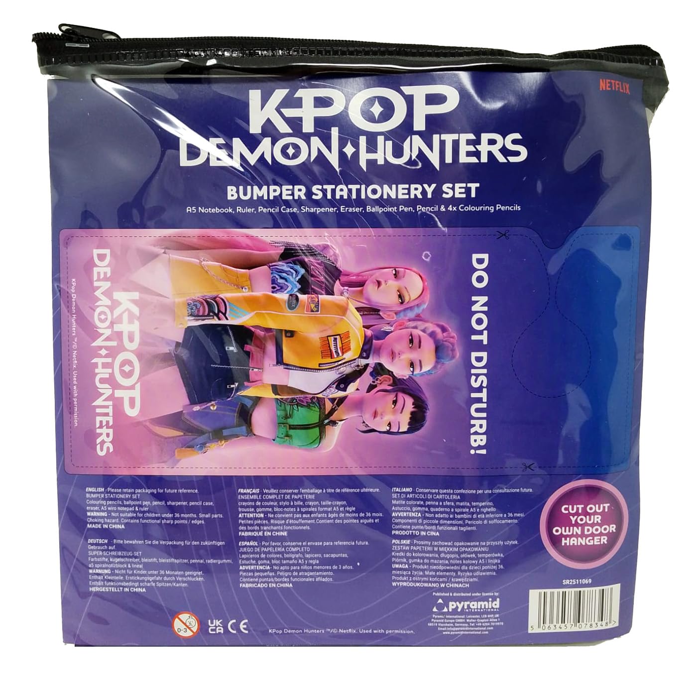 CYPBRANDS - Set di cancelleria K-Pop Demon Hunters, astuccio, matita, gomma, temperino, penna, righello, quaderno, viola, prodotto ufficiale