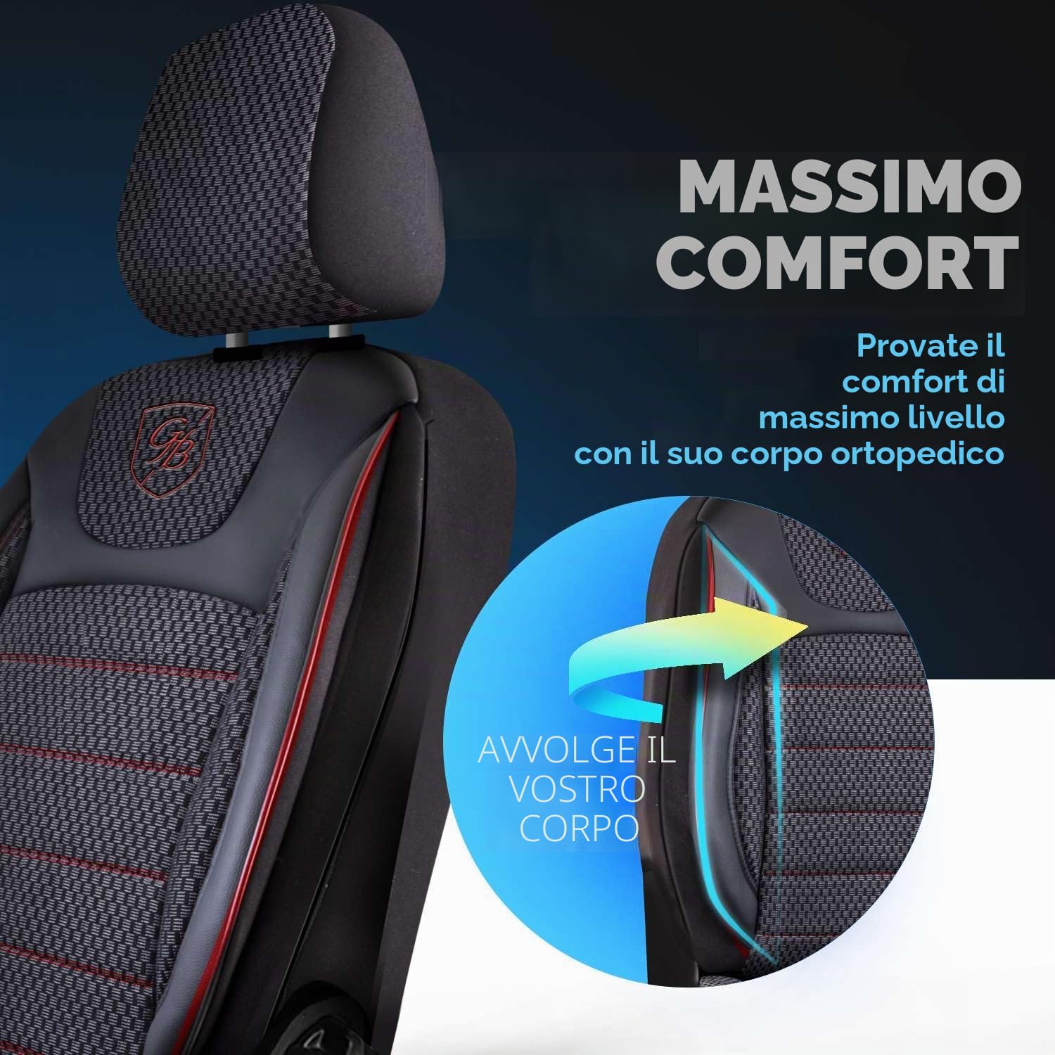 Coprisedili universali per auto e SUV - Coprisedili anteriori premium per auto realizzati in tessuto intrecciato, Nero/Rosso, Coprisedile compatibile con airbag, Coprisedile per auto