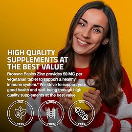 Bronson Zinc 50 MG High Potency One Year Supply Supports Immune, Antioxidant & Skin Health - Non-GMO, 360 Vegetarian Tablets