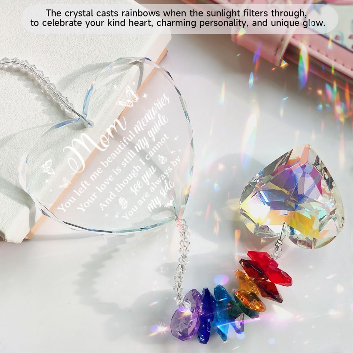 Memorial Gifts for Loss of Mom, Sympathy Crystal Suncatcher for Loss of Mother Sympathy Gift, Bereavement Gift for Loss of Mother, Suncatcher in Memory of Mom Gifts，Indoor Window, Garden