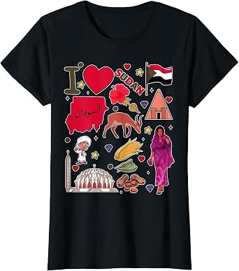 Sudanese Hand Drawn Landmarks, Sudan map, Culture Icons T-Shirt