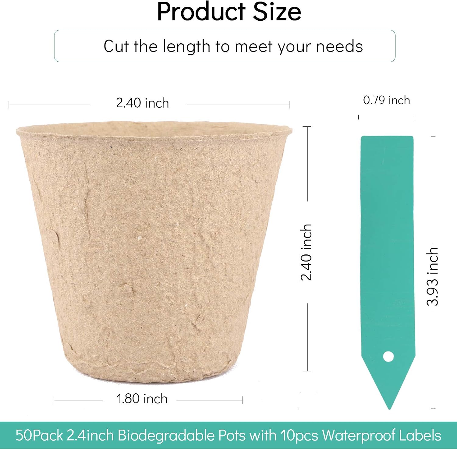 SYOURSELF Peat Pots Biodegradable Seedling Starter Pots 2.4"/3" Plant Starters Kits Recycled Paper Planting Cup Herb Plant Starting Pots for Indoor Plant Seed Germination with Waterproof Labels