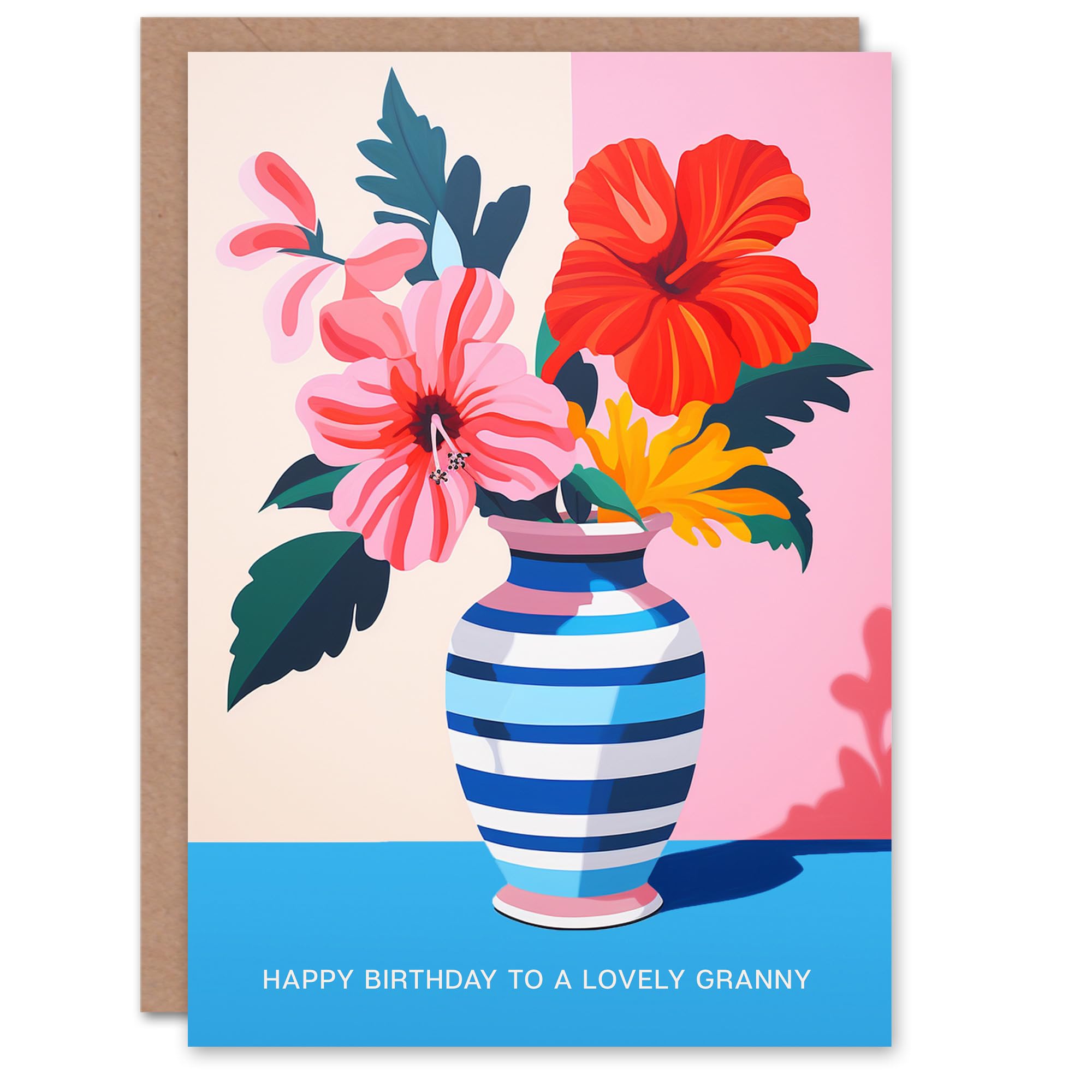 Artery8 Granny Happy Birthday Card Magnolia Lilies Modern Bold Colourful Bouquet Vase For Her Greeting Card