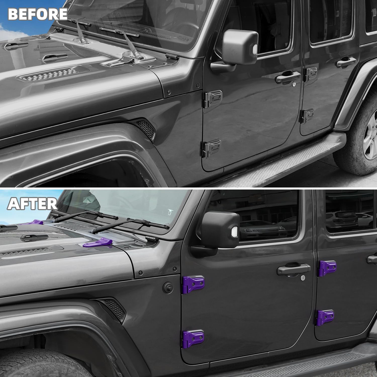 12PCS Full Set Exterior Decoration Trim Kit Fit for 2018-2026 Jeep Wrangler JL JLU,Door Hinge Engine Hood Hinge Tailgate Hinge Cover (Purple)
