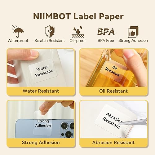 Miniatura 3 de NIIMBOT Cinta para etiquetar, 1.57 x 2.36 pulgadas (1.575 x 2.362 in) impermeable, papel adhesivo de repuesto con autoadhesivo para B1B21B3S, 1