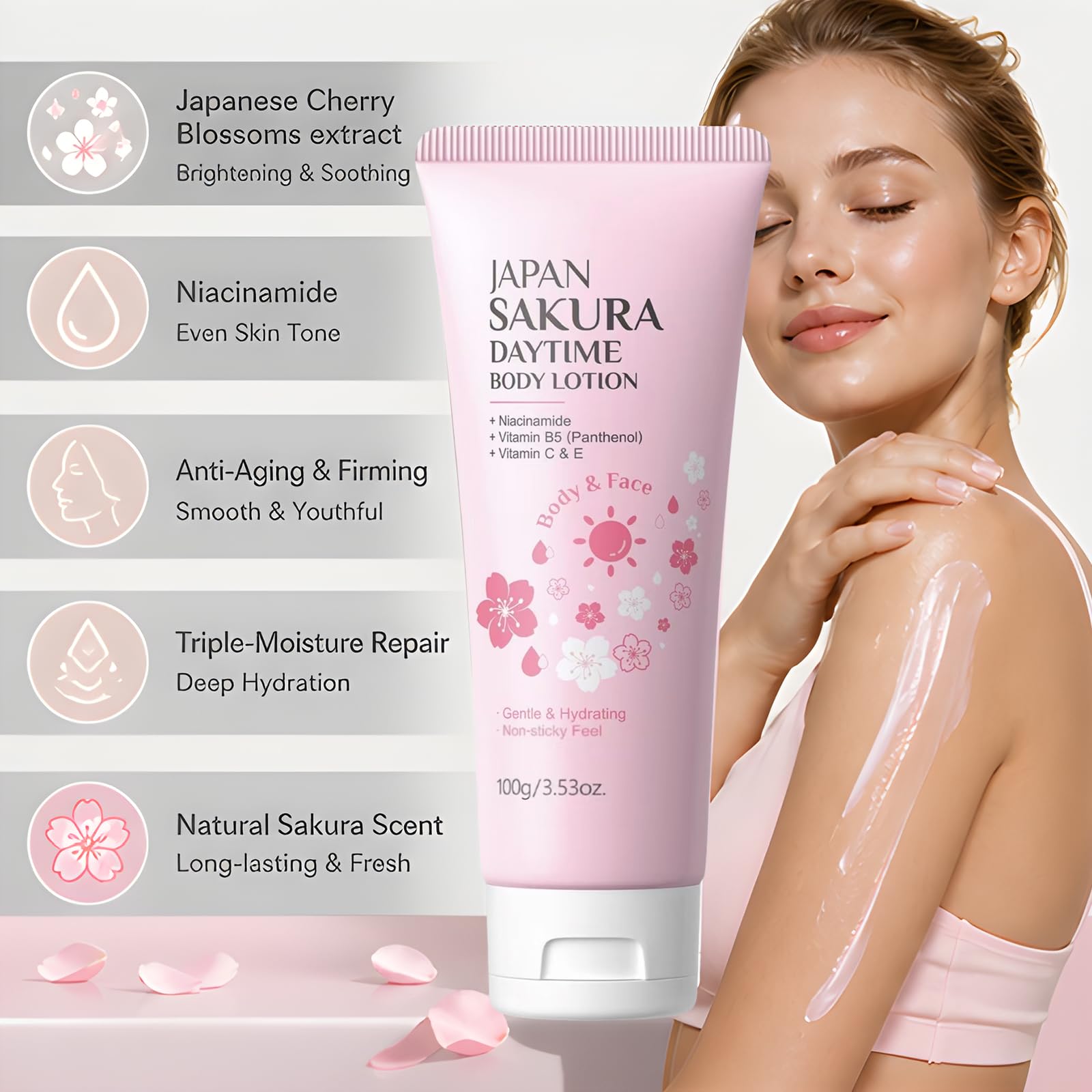 Giapponese Fiori di Ciliegio (Sakura) Illuminante Corpo Lozione - Rassodante e Anti-invecchiamento Idratante Quotidiano, Donne Pelle Secca Serraggio Profumato Idratante Crema (5 pezzi)