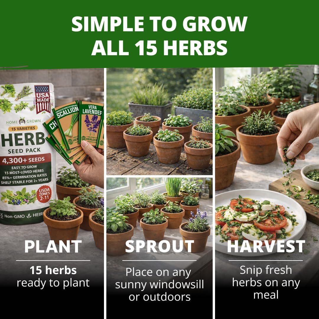 HOME GROWN Herb Seeds for Planting 15-Pack Massive Seed Count 4,300+ Seeds Non-GMO Heirloom | Extra Large | Culinary Herb Kit, Indoor Outdoor & Hydroponic | Grow Your Own Herbs | Gardening Gift - Image 2