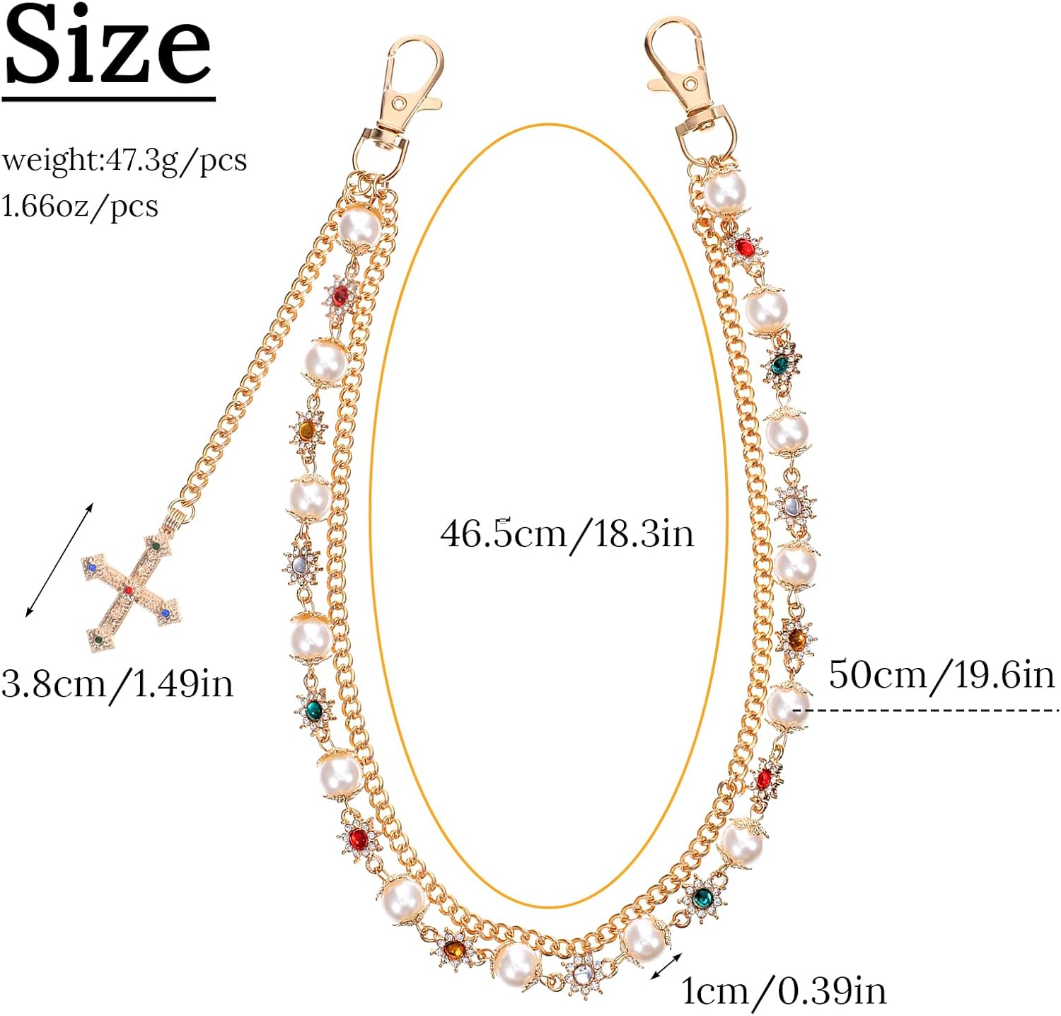Pants Wallet Chains Layered Exquisite Gold Rhinestone Flower Pearl Jean Pocket Chain Fashion Hip Hop Cross Belt Keychain Accessory Cute Double Bag Purse Charms Pendant Jewelry for Women Men - Image 2