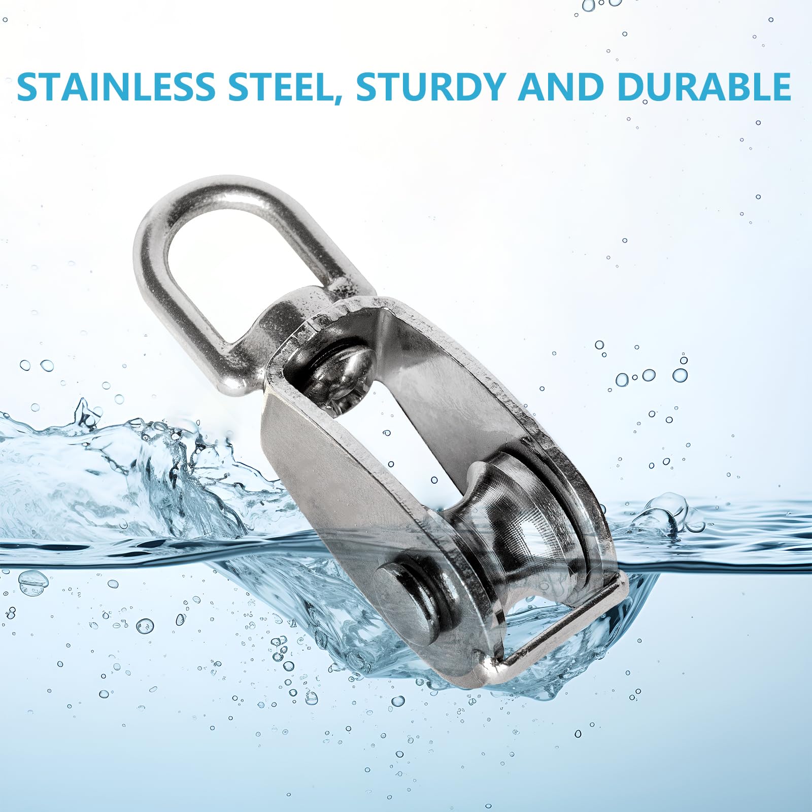 Polea de acero inoxidable 304 resistente, polea de grúa con gancho giratorio para levantar remolque colgante, rueda de polea de cuerda de alambre de grado industrial (M25, 12)