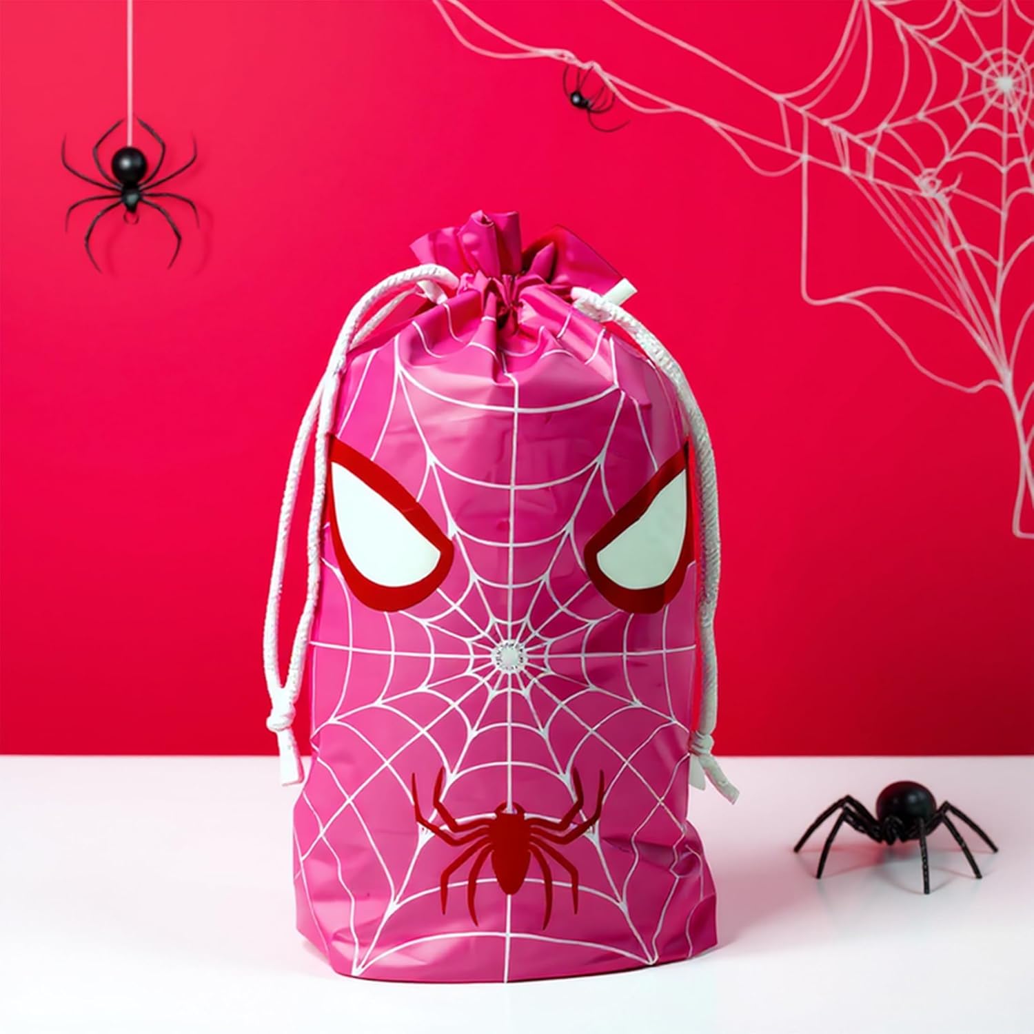 Eylola 48Pcs 6.3 x 9 Inch PE Pink Spider Themed Gift Bags Spider Party Favors Goody Treat Bags Spider Themed Birthday Party Supplies