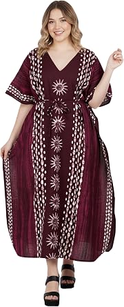 LA LEELA Womens Kaftan Maxi Dress Loungewear