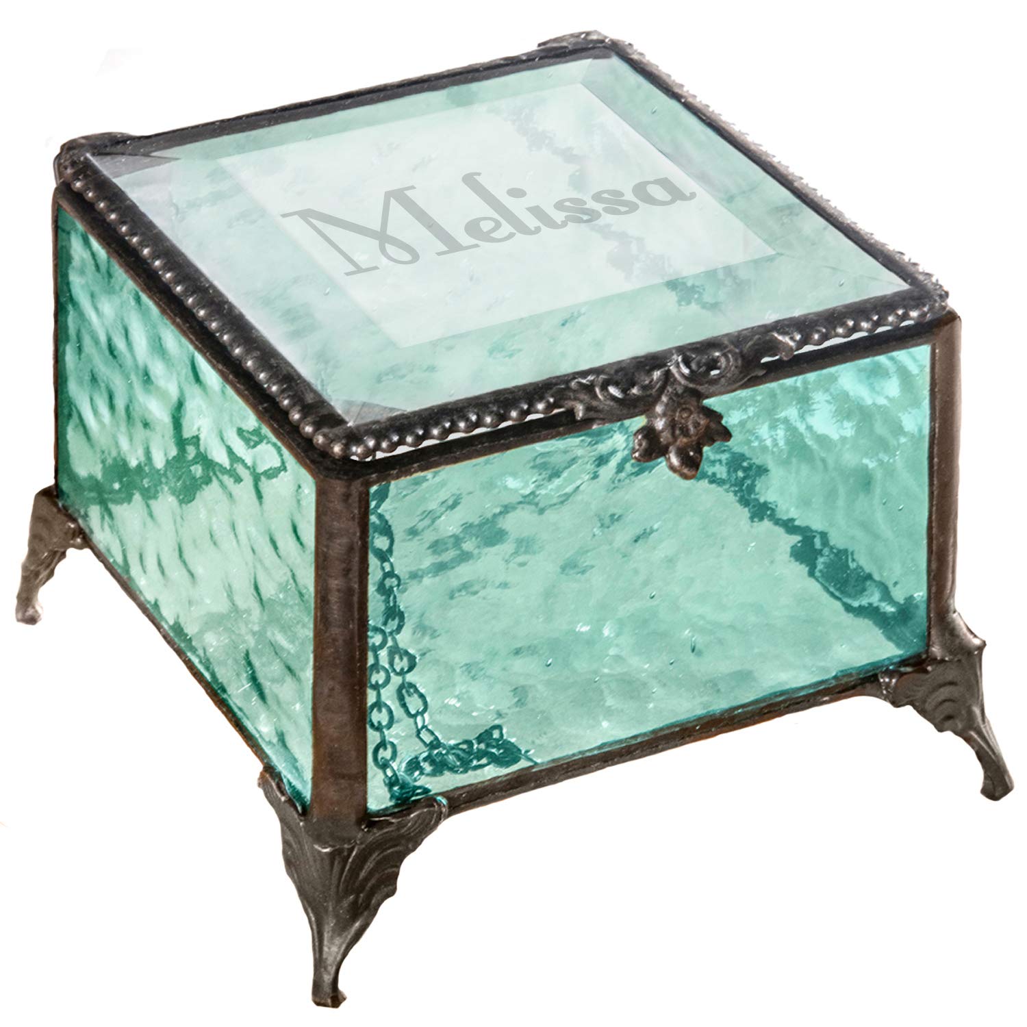 Personalized Engraved Jewelry Box Decorative Vanity Display Stained Glass Keepsake - J Devlin Box EB217-1 (Windsor Blue)