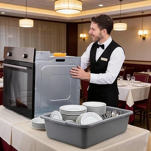 Miniatura 7 de Zopnny 4 Pack Commercial Bus Tubs, Food Grade Meat Processing Tubs Lug, 7", Grey, Plastic Dish Tub/Wash Basin/Tote Box for Dishwashing, Kitchen,