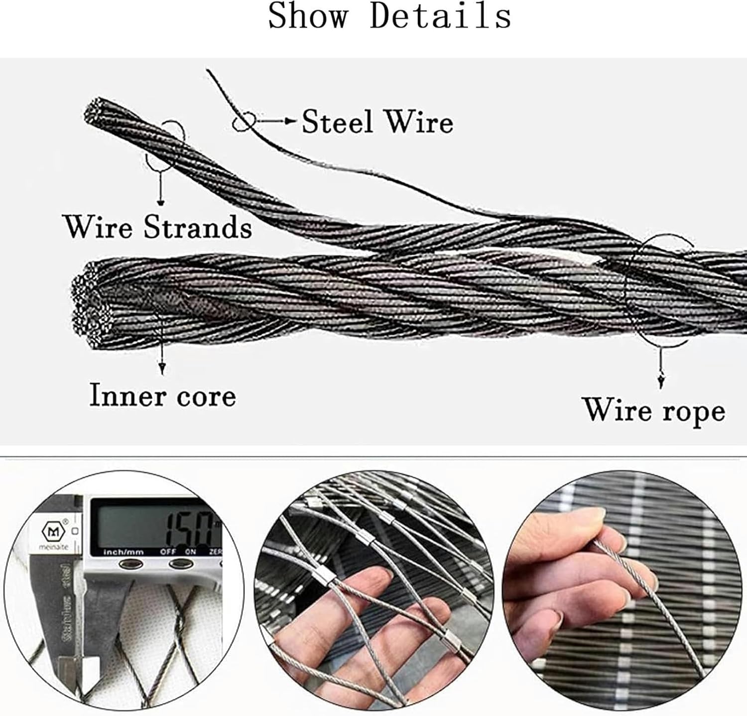 ZLRBN Cable Balustrade Cable Mesh, Anti-Fall Buckle Galvanized Wire Mesh 304 Stainless Steel Rope Net Decorative Mesh for Landscape Fences (Size:1.5x6m)