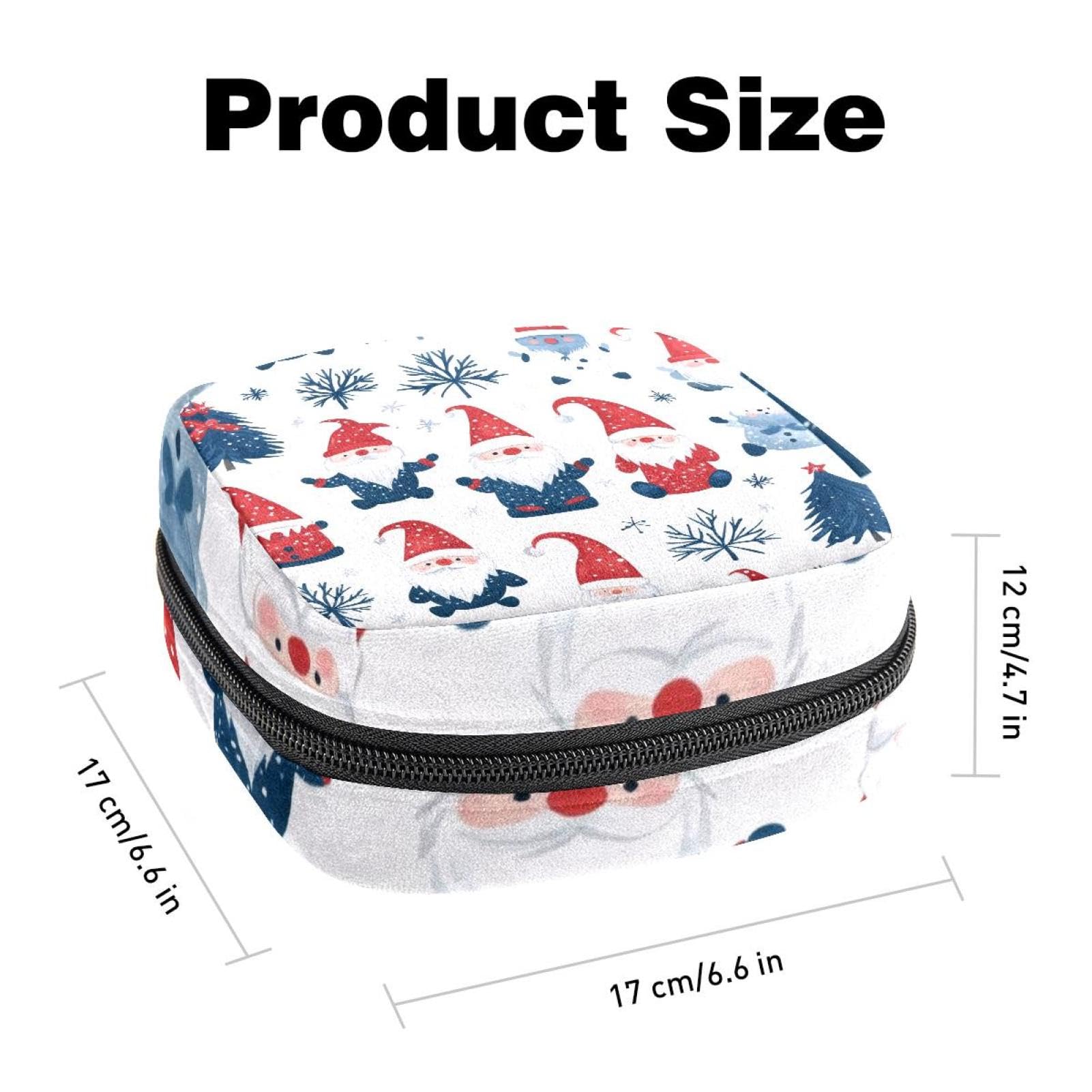 Portable Menstrual Pad Bags Large Capacity Sanitary Napkin Storage Bag First Period Kit for Girls Women Zipper Nursing Pad Holder Adorable Christmas Santa Gnomes Tree Snowflake