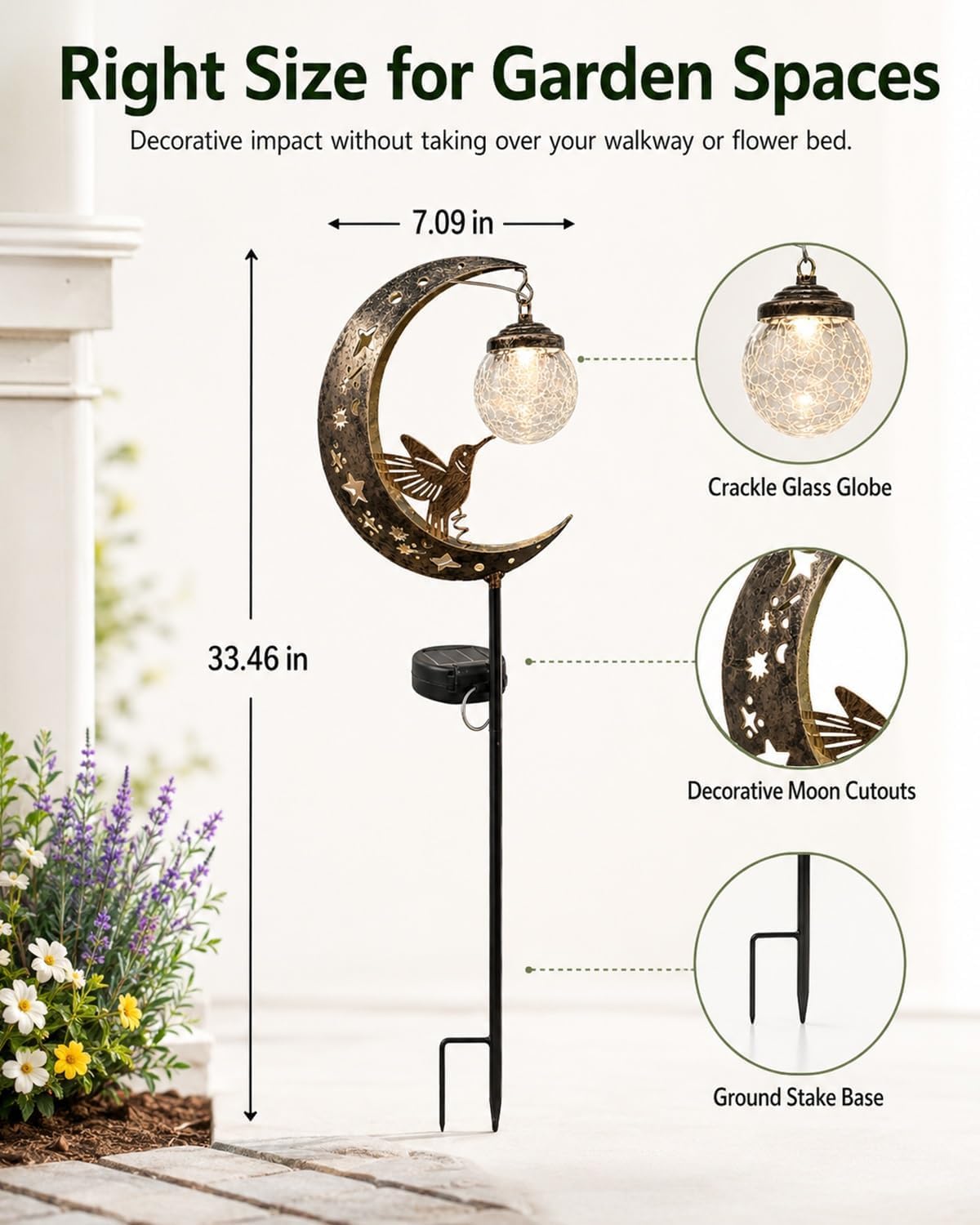 Lampada Solare Per Esterni,Presenta Un Design Che Combina Una Luna In Metallo Una Sfera In Vetro; Dotato Grado Protezione Ip65 Contro L'Acqua, Adatto L'Illuminazione Decorativa Esterno (1pcs)