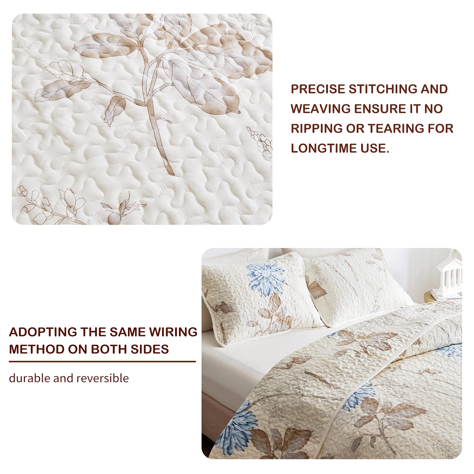 Joyreap Set Di 2 Coperte Trapunte In Microfibra - Design Botanico Floreale Reversibile, Twin (172x218 Cm) Per Tutte Le Stagioni - 4