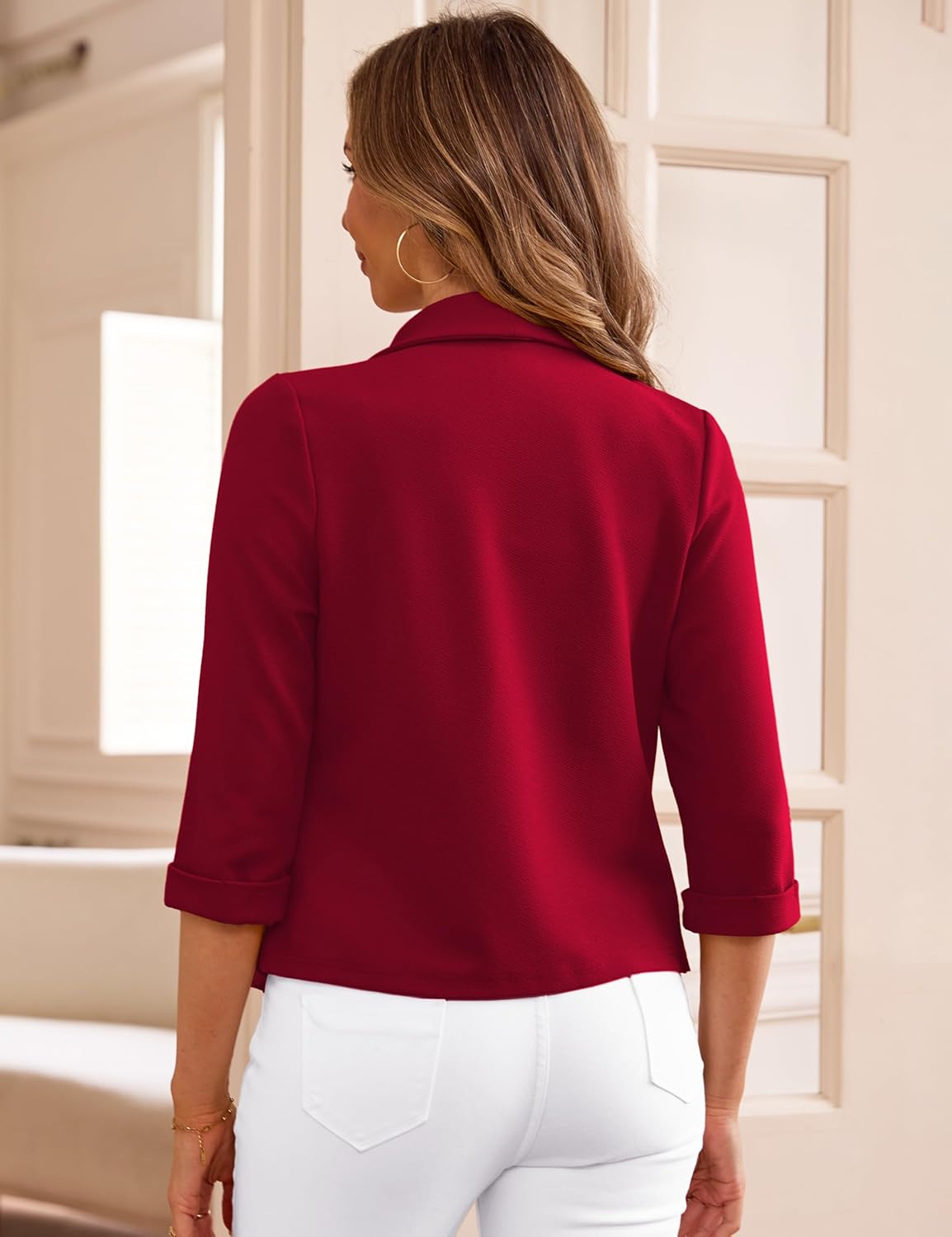 Tralilbee Women's Cropped Blazers 3/4 Sleeve Open Front Lightweight Cardigan Casual Work Office Suit Blazer Jackets S-XL - Image 5