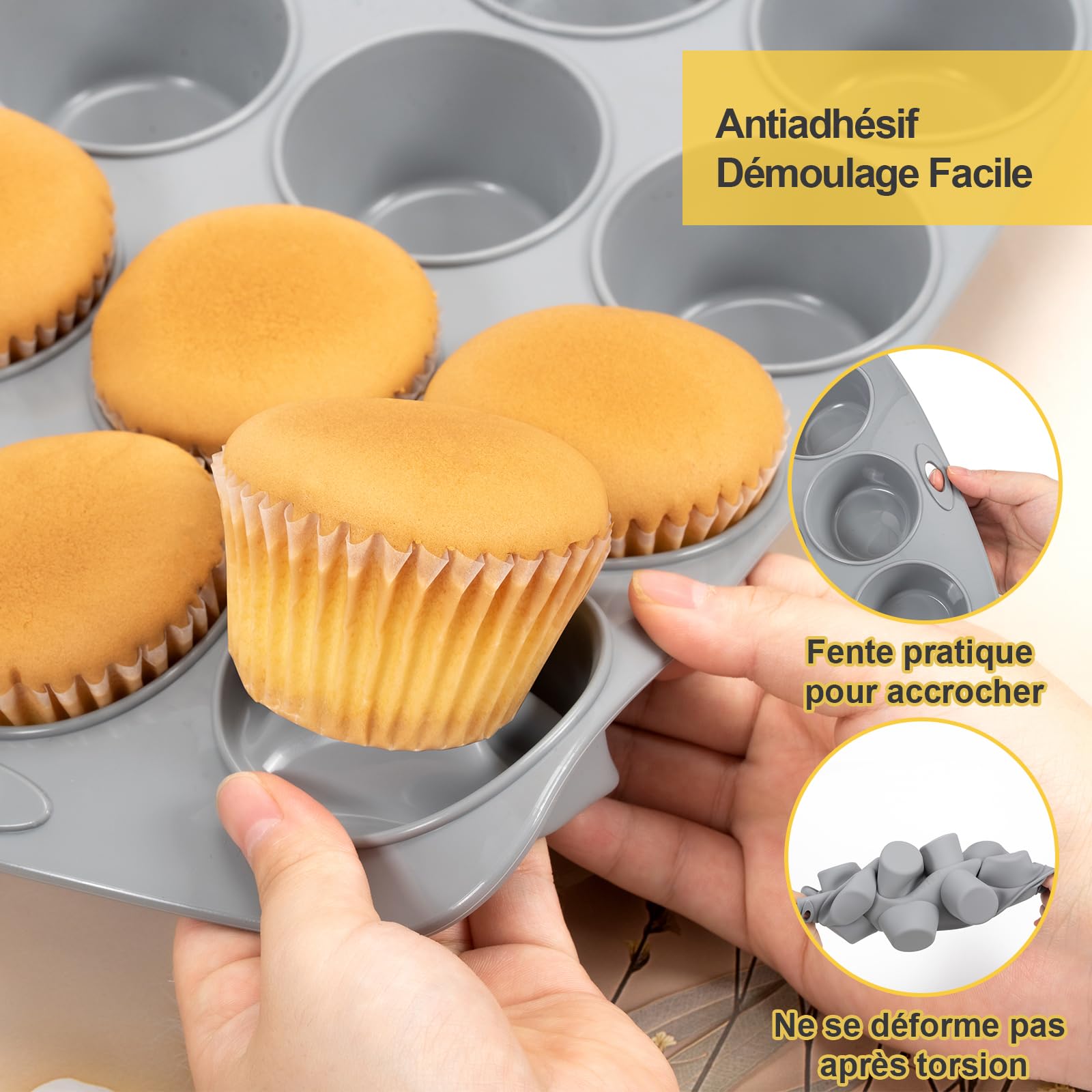 Bake Choice 2 Pièces Standard Moule A Muffin 12 Avec 100 Pièces Caissette Muffins Papier, Moule à Muffins Carbone, Anti-Adhésif,Le Diamètre De La Base De La Tasse Est De 5 Cm