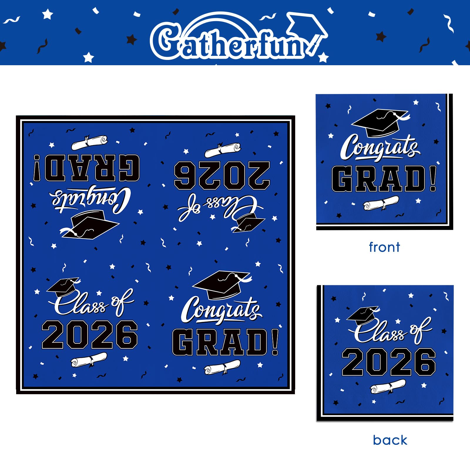 Gatherfun Graduation decorations 2026 Graduation Plates and Napkins Blue Disposable Paper Plates Luncheon Napkins Cocktail Napkins for Congrats Grad Party Decorations, Serve 50 — Amazon image 6