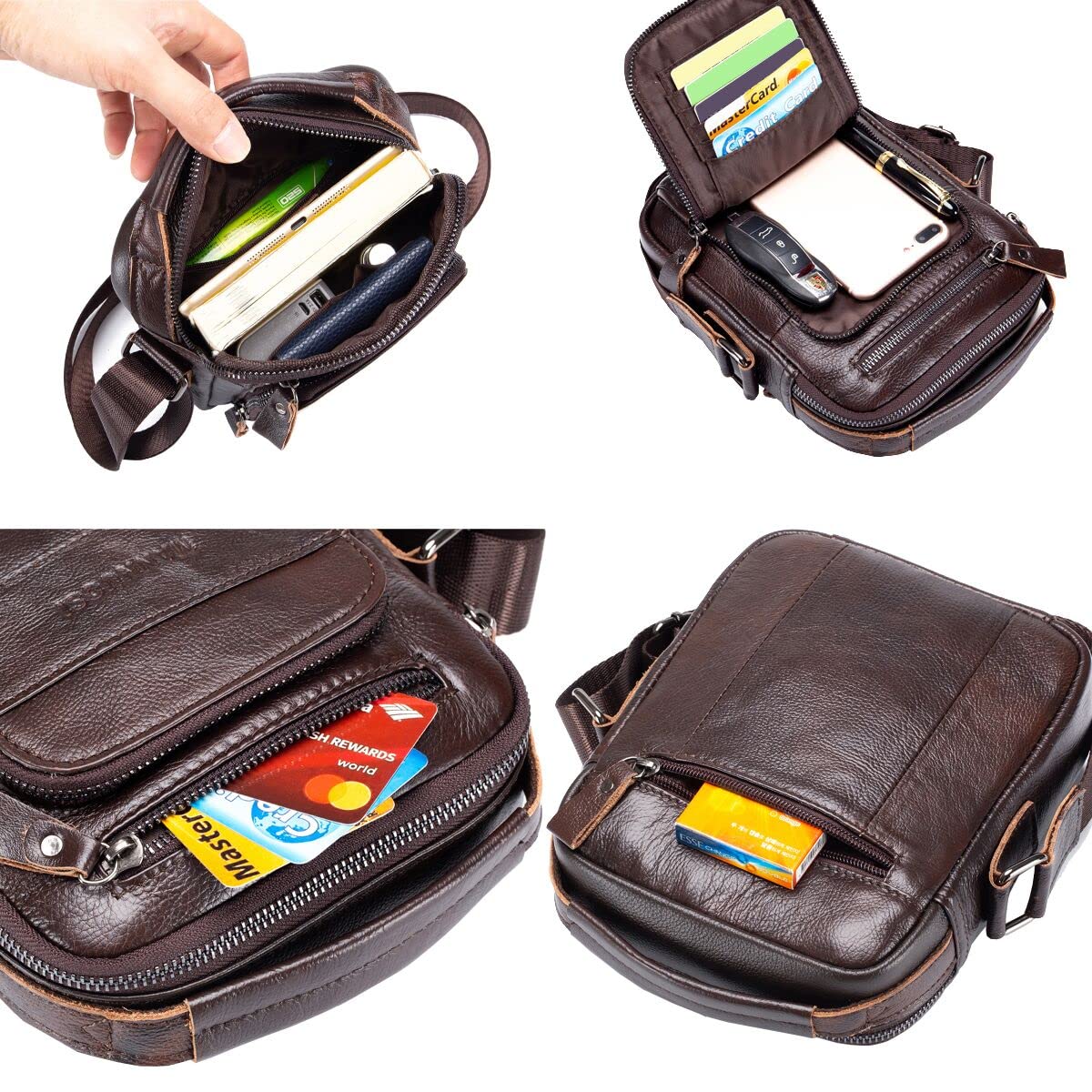 Shoppers y bolsos de hombro piel autentica Bolsos para hombre vintage Business Bolsos de mano casual Bolsos cruzados multifuncional Bolsos marrón