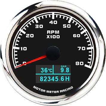 MOTOR METER RACING W Pro Series 85mm 3-3 / 8 4 in 1 Tachometer 8000 RPM Water Temp C / F Oil Pressure BAR/PSI ساعة متر أسود الاتصال الهاتفي الأبيض LED للماء لشاحنة السيارات البنزين ديزل قارب يخت