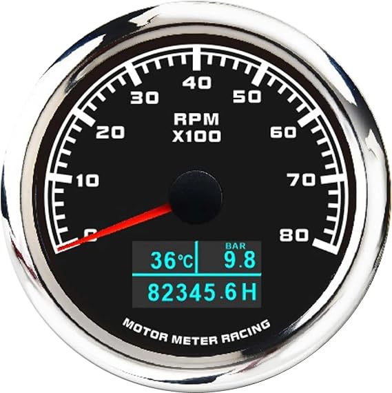 MOTOR METER RACING W Pro Series 85mm 3-3 / 8 4 in 1 Tachometer 8000 RPM Water Temp C / F Oil Pressure BAR/PSI ساعة متر أسود الاتصال الهاتفي الأبيض LED للماء لشاحنة السيارات البنزين ديزل قارب يخت
