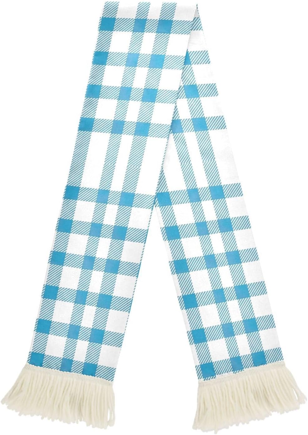 CHIFIGNO Gingham Plaid Blue Sports Fan Scarf Towel, Soft Absorbent Polyester Cheering Wrap for Soccer Games, Quick Dry with Fringe Ends