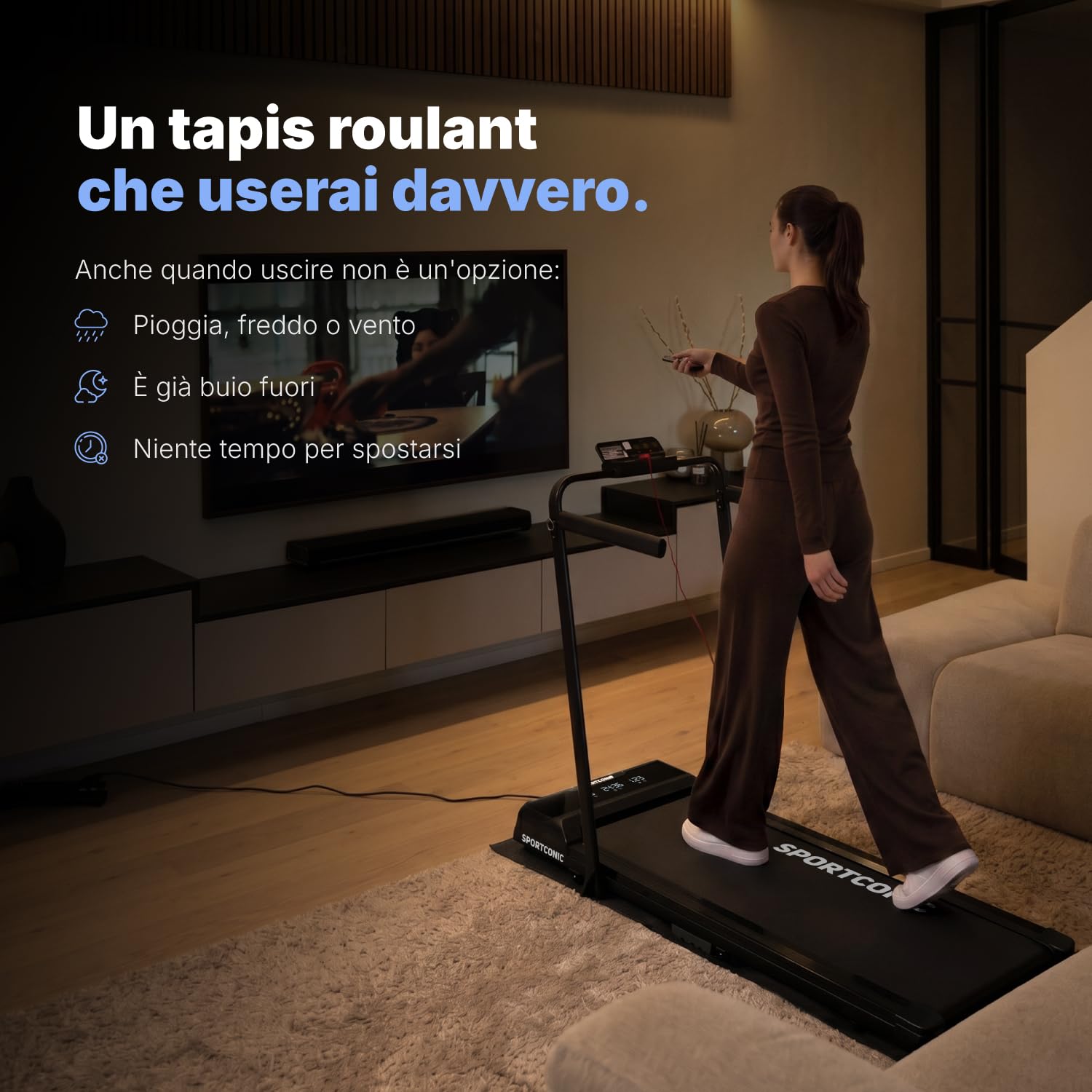 Sportconic Tapis Roulant Elettrico Pieghevole con Inclinazione, Walking Pad Silenzioso Salvaspazio, Tapirulan da Casa per Allenamento Ufficio (Escluso il tappetino protettivo, 1-12 km/h (P106FA))