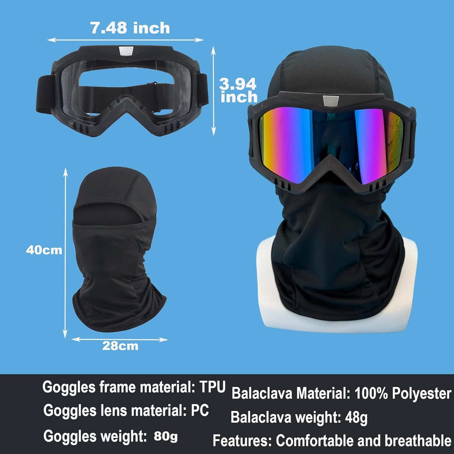 Dirt Bike Goggles, 2 Pack ATV Off-Road Riding Motorcycle Motocross Glasses with Sun UV Protection Balaclava Full Face Cover for Youth, Teens, Men & Women - Image 2