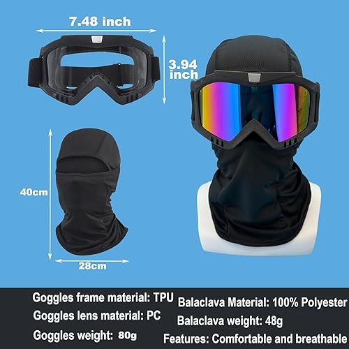 Miniatura 9 de Gafas de motocross, paquete de 2 gafas de motocicleta, gafas de ATV, gafas de equitación, gafas de esquí, gafas a prueba de viento, gafas de casco