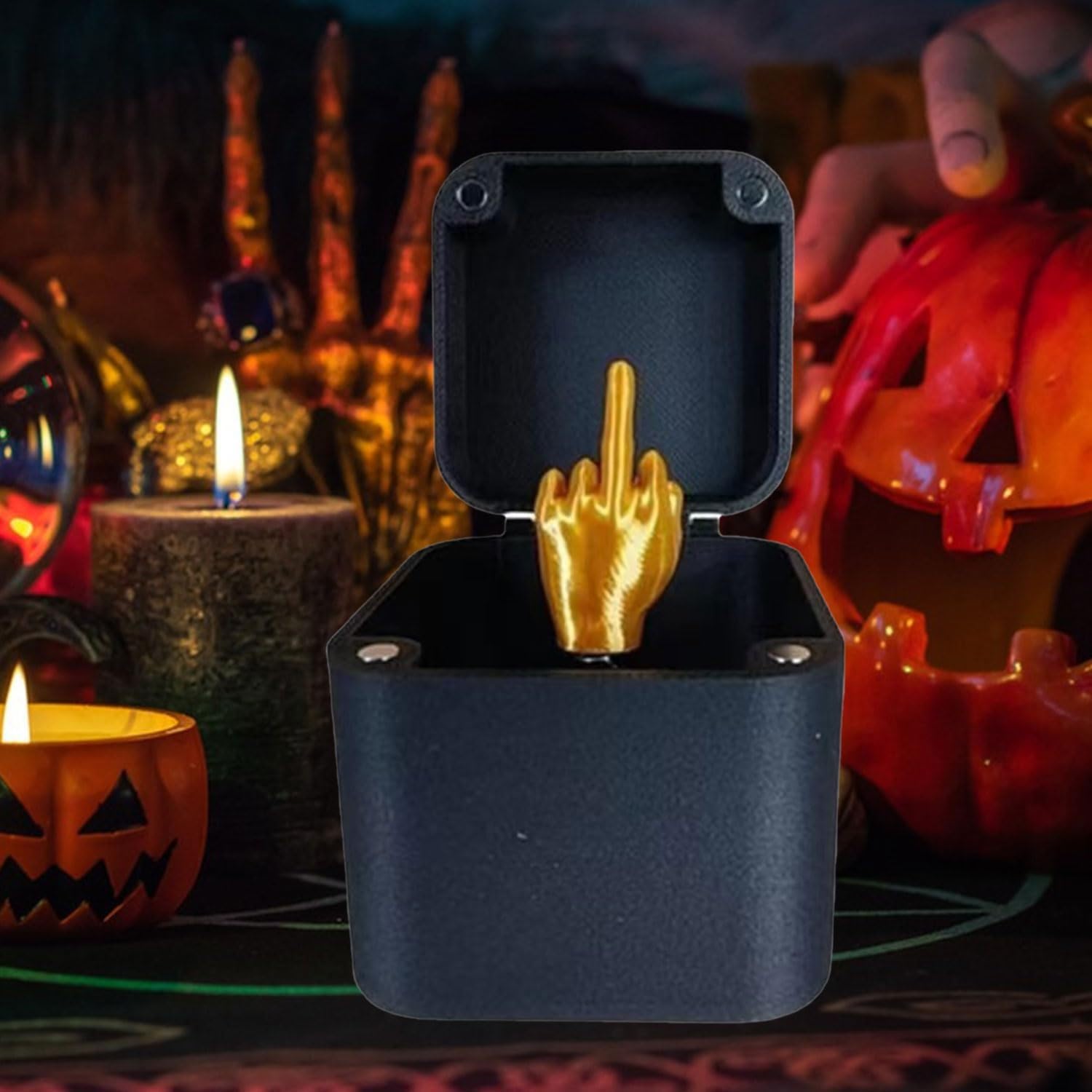 Zabawny gadżet - pudełko niespodzianka ze środkowym palcem – kartonowe pudełko prezentowe z efektem pop-up – zabawny prezent na imprezy – święta i Halloween (środkowy palec czarny, zestaw 5 szt