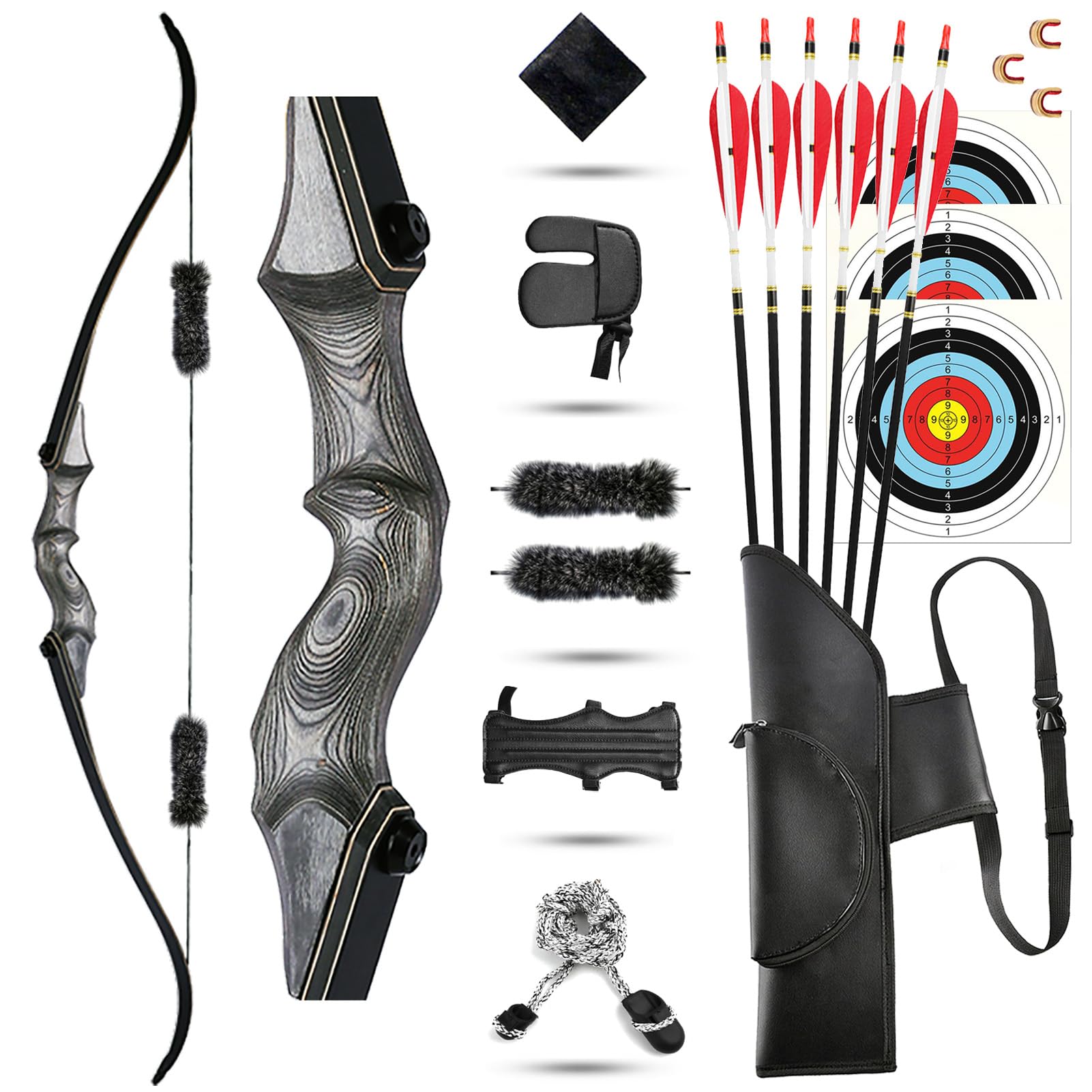 Set Arco e frecce Set Arco Ricurvo 60 pollici 30-60 libbre Arco Takedown per Adulti Tiro con l'arco Arco Ricurvo professionale da caccia per Tiro con l'Arco con Frecce