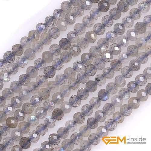 Miniatura 3 de GEM-Inside - Cuentas pequeñas de labradorita gris natural de grado AAA de 0.078 pulgadas (0.079 in) para fabricación de joyas, cuentas pequeñas de