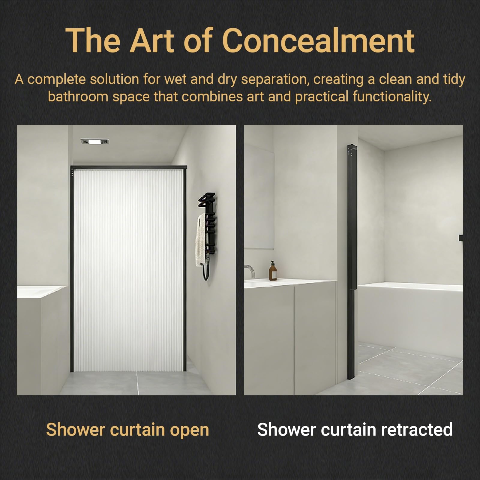 Cortina de ducha plegable invisible para baño, diseño de ahorro de espacio con estante, se adapta a huecos, 140 x 180 cm