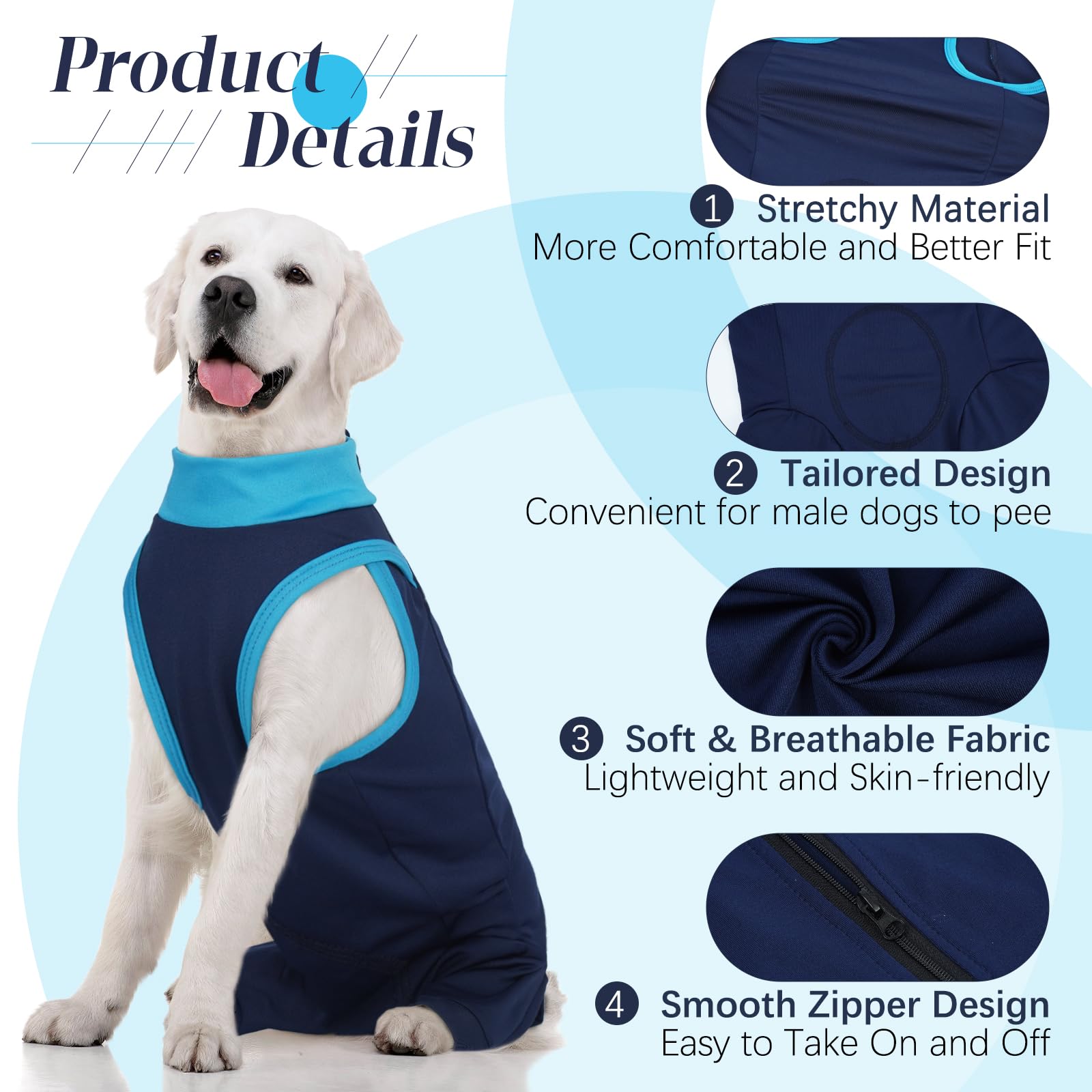 LeLePet Dog Medical Shirt, Post Op Dog Recovery Suit, Male Dogs Neuter Body Suit After Surgery - Image 2