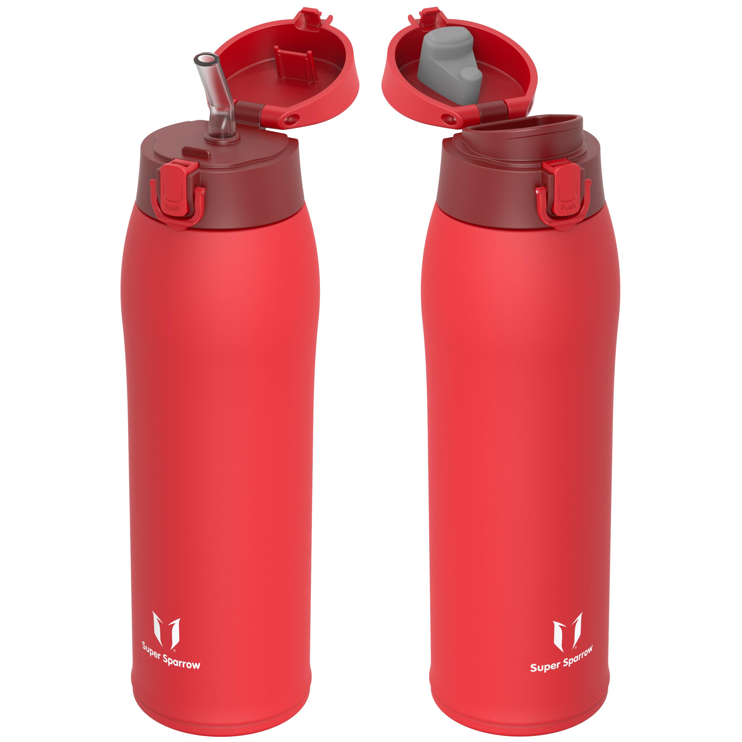 Super Sparrow Insulated Water Bottle - Travel Mug - 950ml - Stainless Steel Water Bottles - BPA Free - Leakproof Metal Bottles - Includes 2 Lids, Straw Lid & Spout Lid