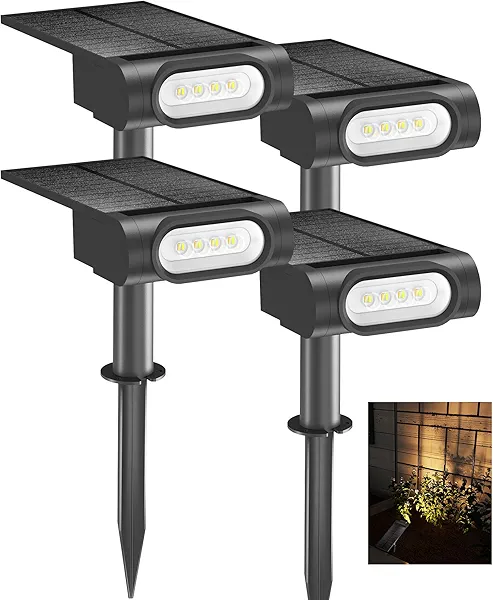EZVALO Solar Spot Lights Outdoor Waterproof IP67, 3 Lighting Modes Landscape Spotlights, Efficient King-Size LEDs, Solar Powered for Garden Yard Pathway (4Pack-Warm White)