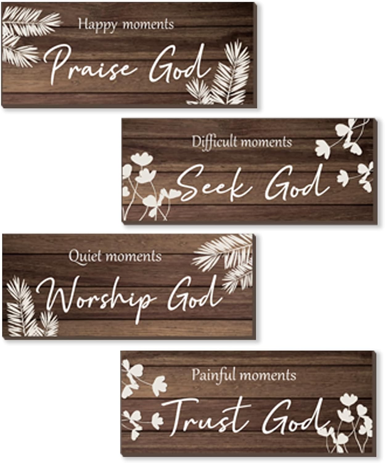 ONIZHITY 4Pcs Religious Wall Art Bible Verse Inspirational Black & White Rose Wall Decor Rustic Christian Sign for Home, Bathroom, Office, Bedroom, Living Room (10x4")