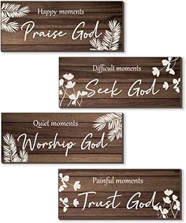 ONIZHITY 4 Pieces Brown Bathroom Decor Farmhouse Bathroom Accessories Rustic Religious Art Bible Verse Wooden Signs with Vintage Country Decor for Home Laundry Room (Brown, 10x4 Inch)