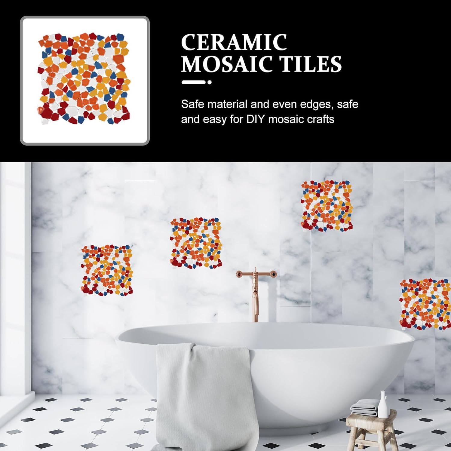 Ceramic Mosaic Tiles DIY Supplies for Crafts Smooth Texture Vibrant Orange Shades Safe Edges for Convenient Interior Decoration and Art Projects