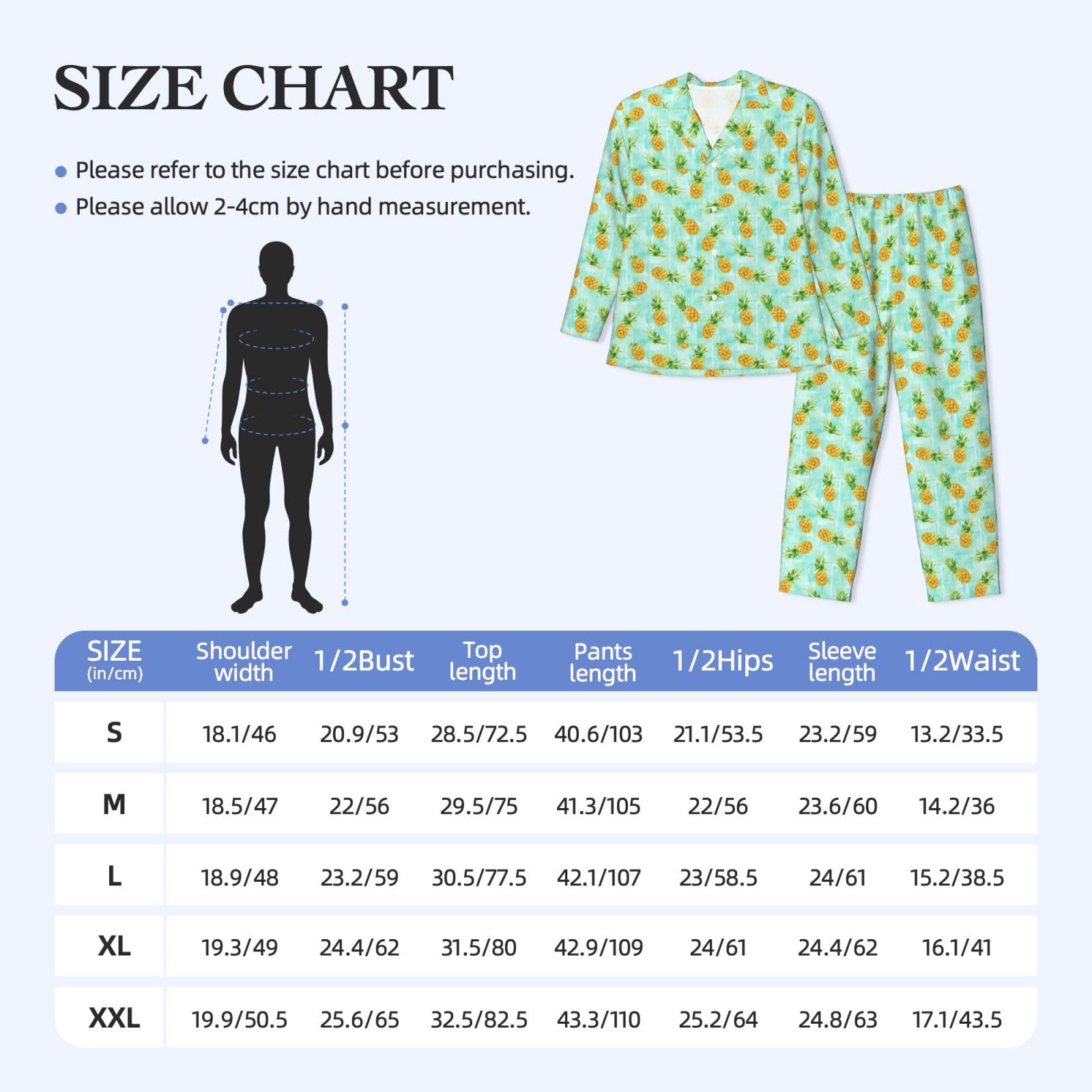 Ananas verde. Stampa da uomo a maniche lunghe pigiama set pigiameria due pezzi Home Travel Outfit Lounge Pants
