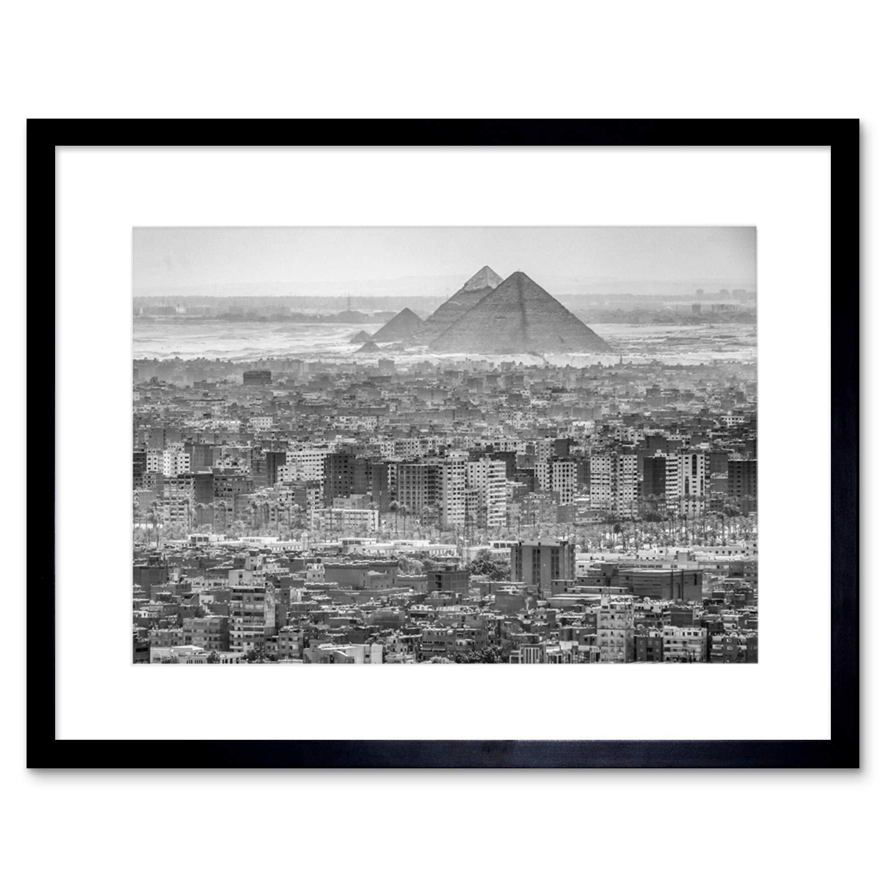 Wee Blue Coo Aerial Cairo Egypt Pyramid Cityscape Black White Framed Wall Art Print