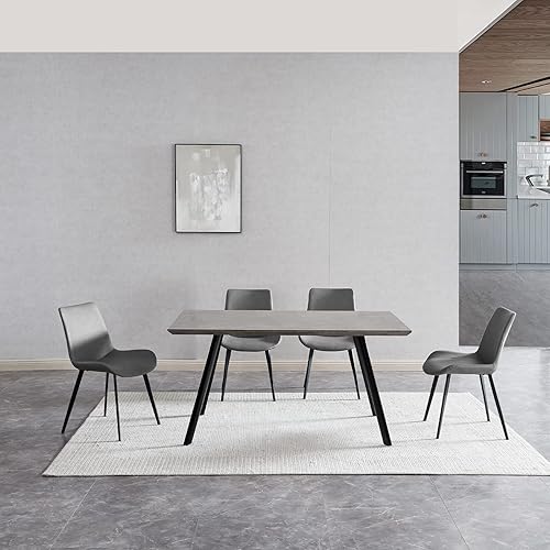 ZckyCine Moderno juego de mesa de comedor de mediados de siglo para 6 personas, mesa de comedor rectangular de madera maciza