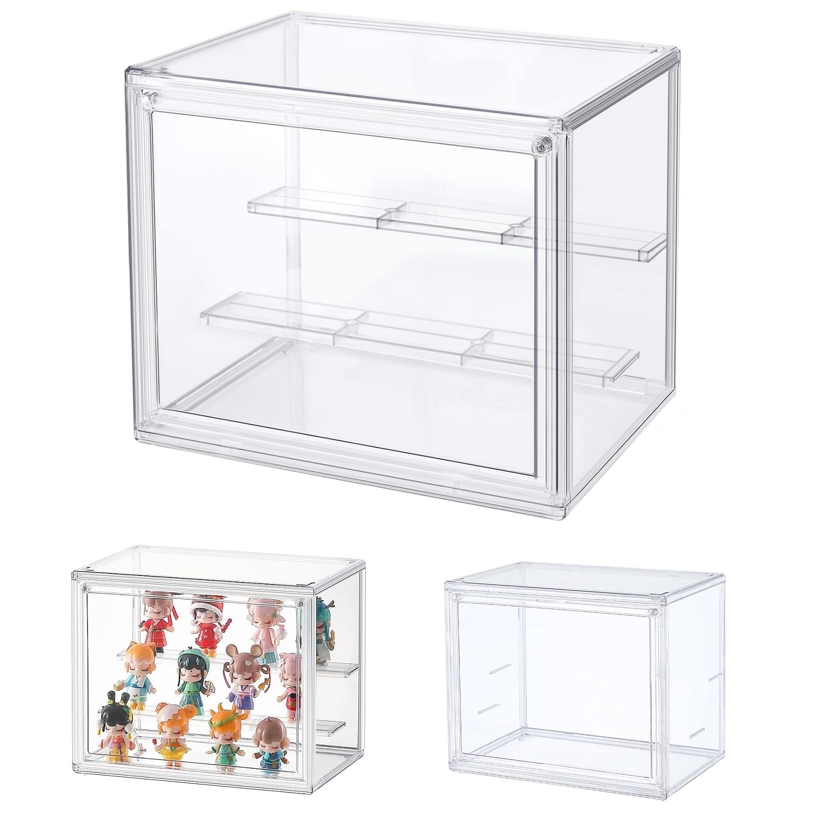 Dasellfa Acrylic Display Case, Stackable Storage Boxes, Display Cabinets with Magnetic Door, Desk Storage for Action Figures, Toys, Minifigures, Collectiblefigures, Transparent (27*22*18cm)