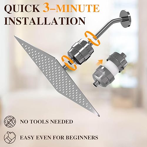 Miniatura 6 de Cabezal de ducha filtrado con filtro de ducha de 20 etapas, dos cartuchos de filtro de repuesto, cabezal de ducha de lluvia de alta presión para