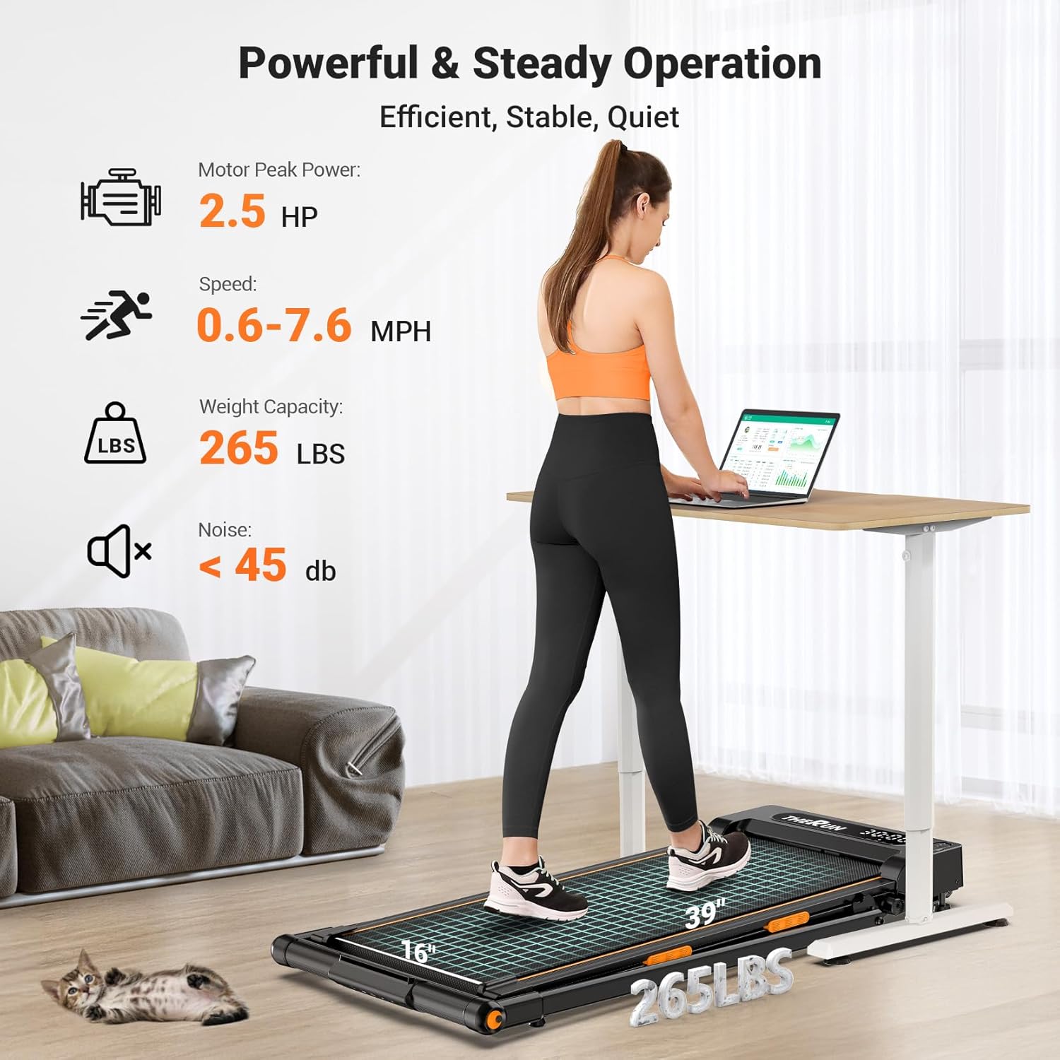 THERUN Walking Pad, 2 in 1 Foldable Treadmills for Home, 2.5HP Under Desk with Handle Bar, 16" Widened Running Belt, with Remote Control & LED Touch Screen