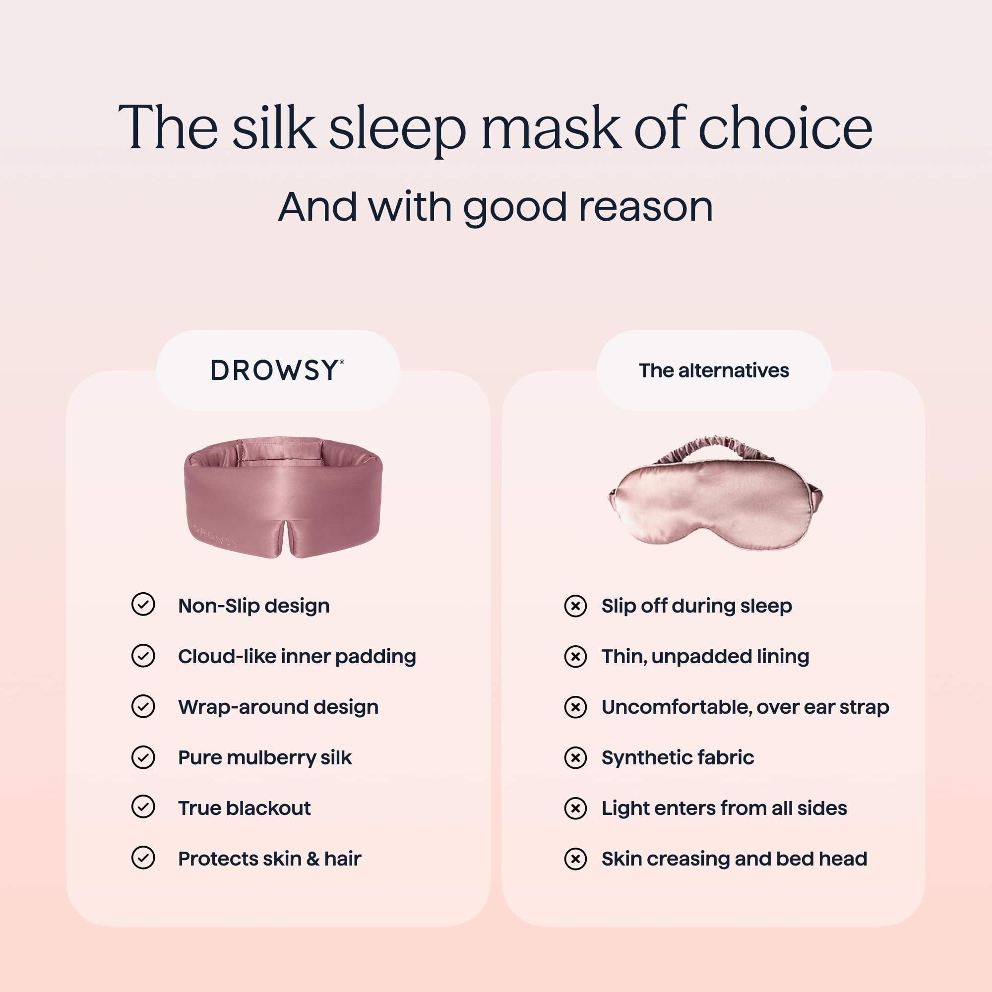 DROWSY Silk Sleep Mask - Face-Hugging, Padded Cocoon for Luxury Sleep in Total Darkness - 100% Pure Mulberry Silk, Skin-Hydrating & Adjustable (Midnight Blue) — Amazon image 6