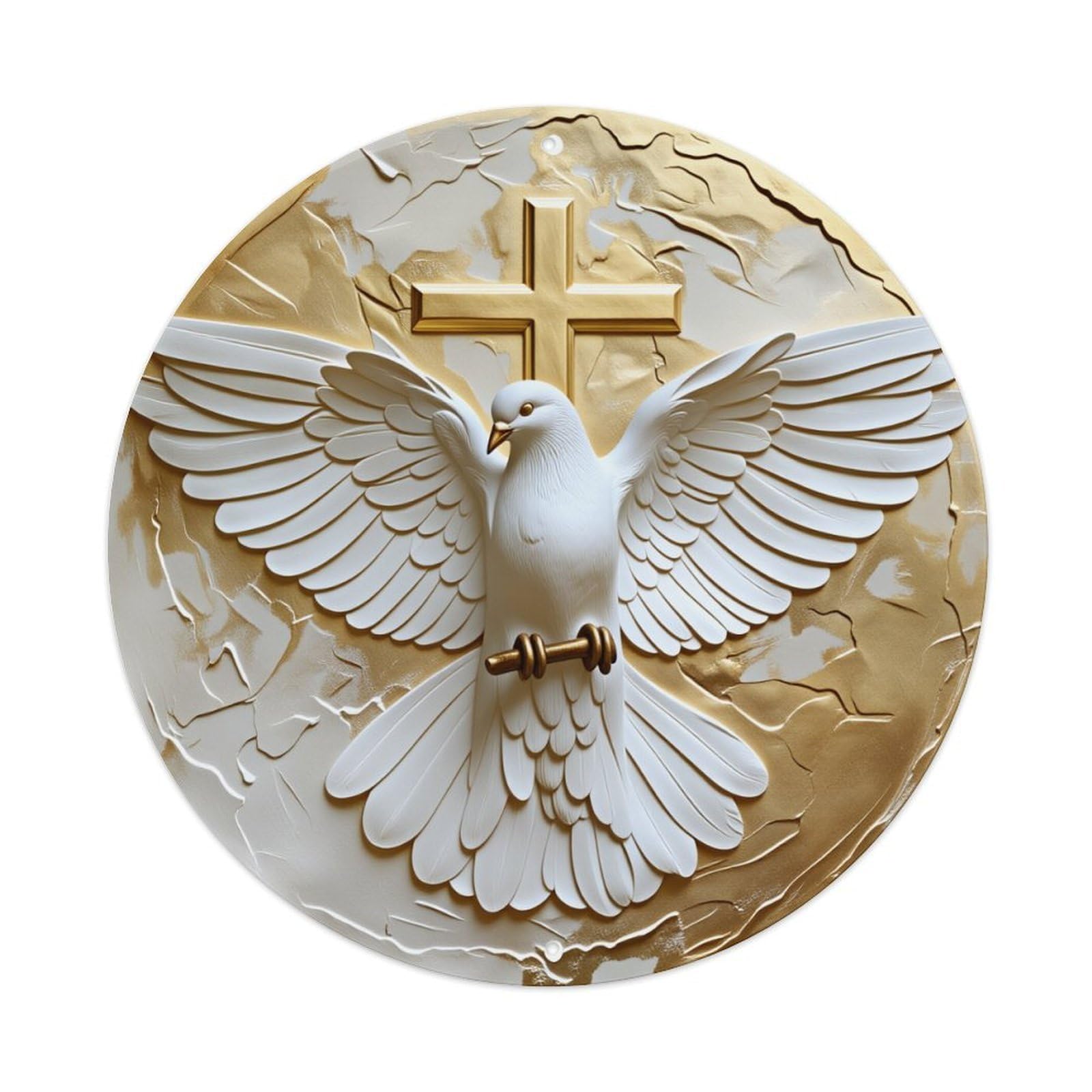 Dove Cross Gold Relief Art Round Tin Sign Vintage Metal Poster Retro Bar, Home, Man Cave, Kitchen, Laundry Room Wall Art Decor Gift 8x8Inch